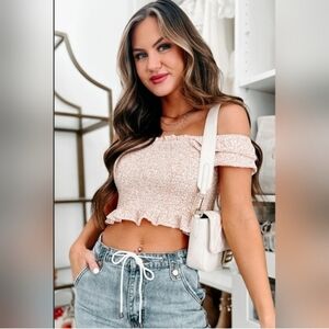 Paper Crane Blush Off-Shoulder Crop Top
